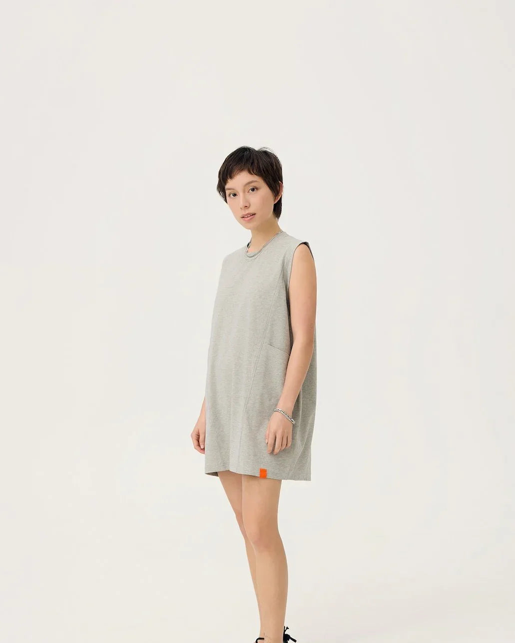 3EIGHTH | Cocoon Jersey Reversible Dress in Zinc Grey & Lemon Fizz