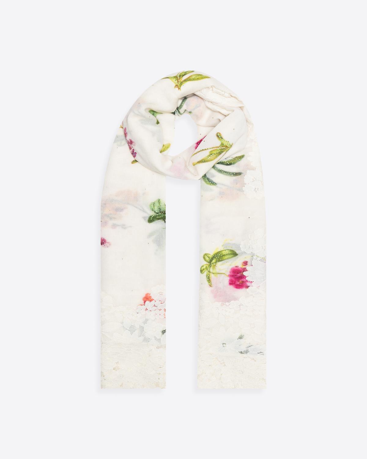 QUEENMARK | AN Assorted Lace Print Crystal Shawl Ivory Flower