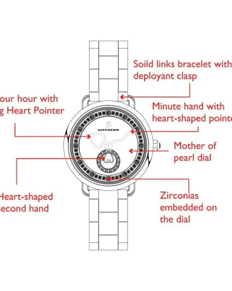 BLACK BY BLUE BRAVE | Cupid 28mm Pink Mother Of Pearl Dial Heart Shaped Hands Rose Gold Bracelet Watch
