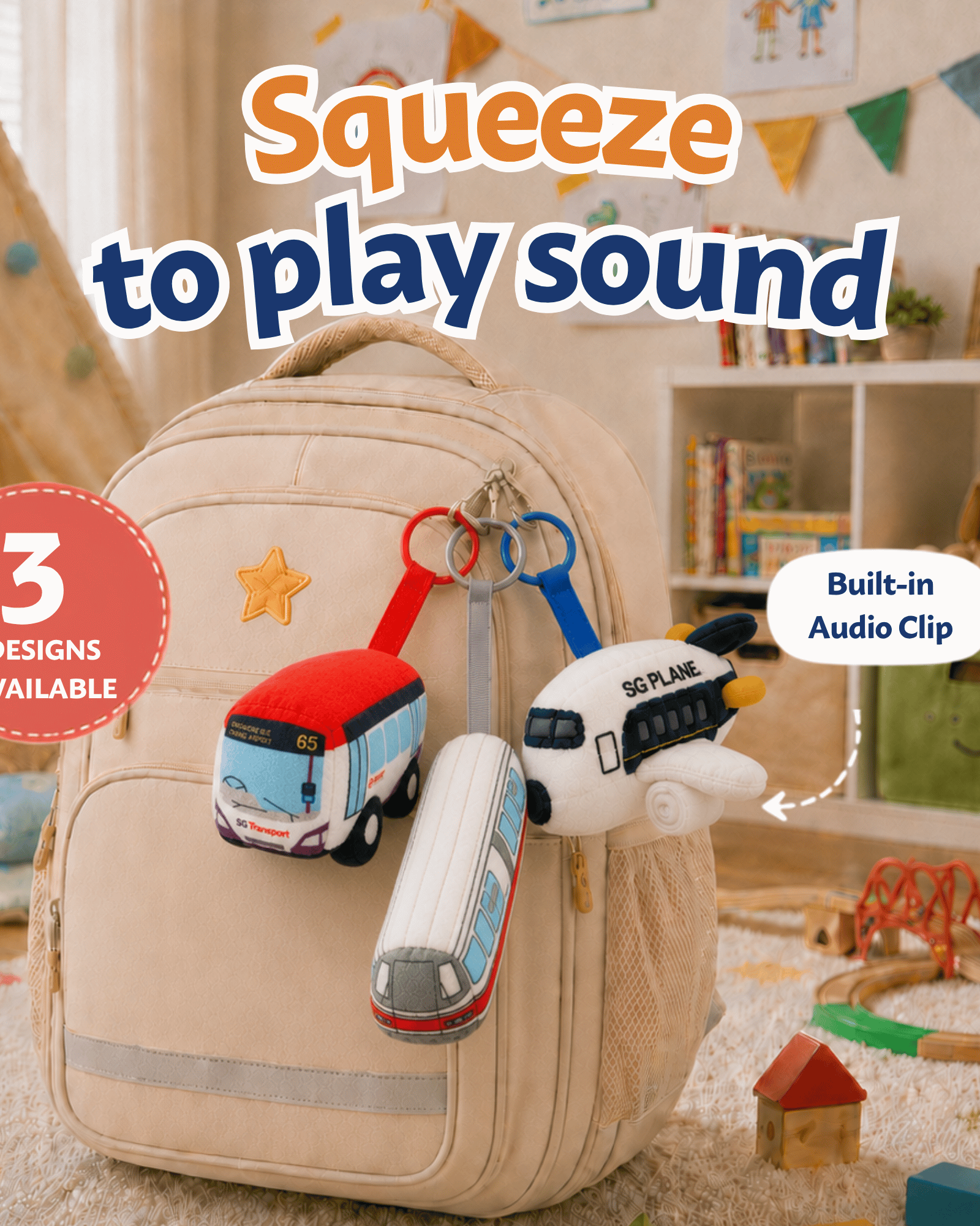 NOM | Nibbles by Nom Mini Transport Series Keychains - Squeeze to Play Sound, Soft Collectible Kids Toy