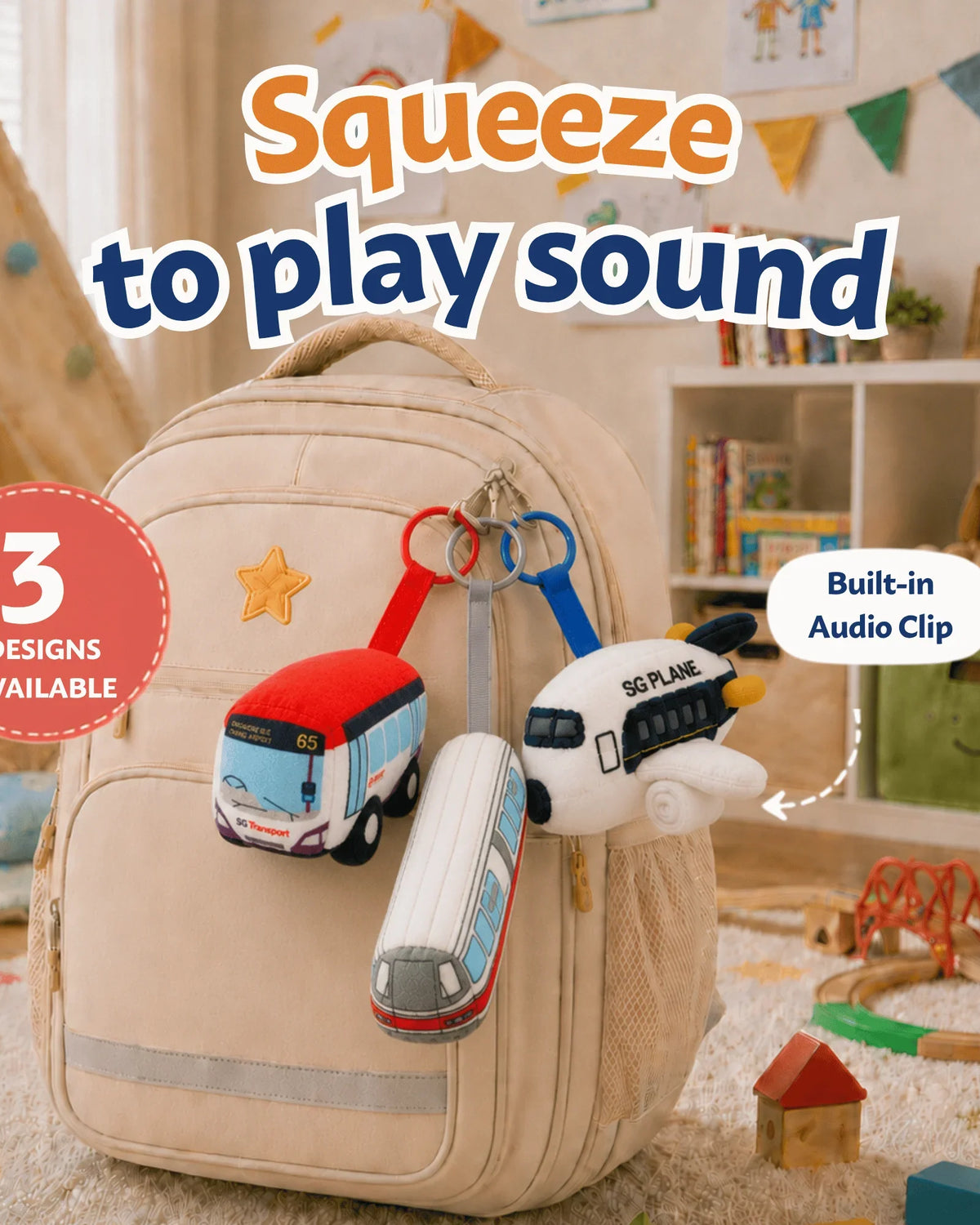 NOM | Nibbles by Nom Mini Transport Series Keychains - Squeeze to Play Sound, Soft Collectible Kids Toy