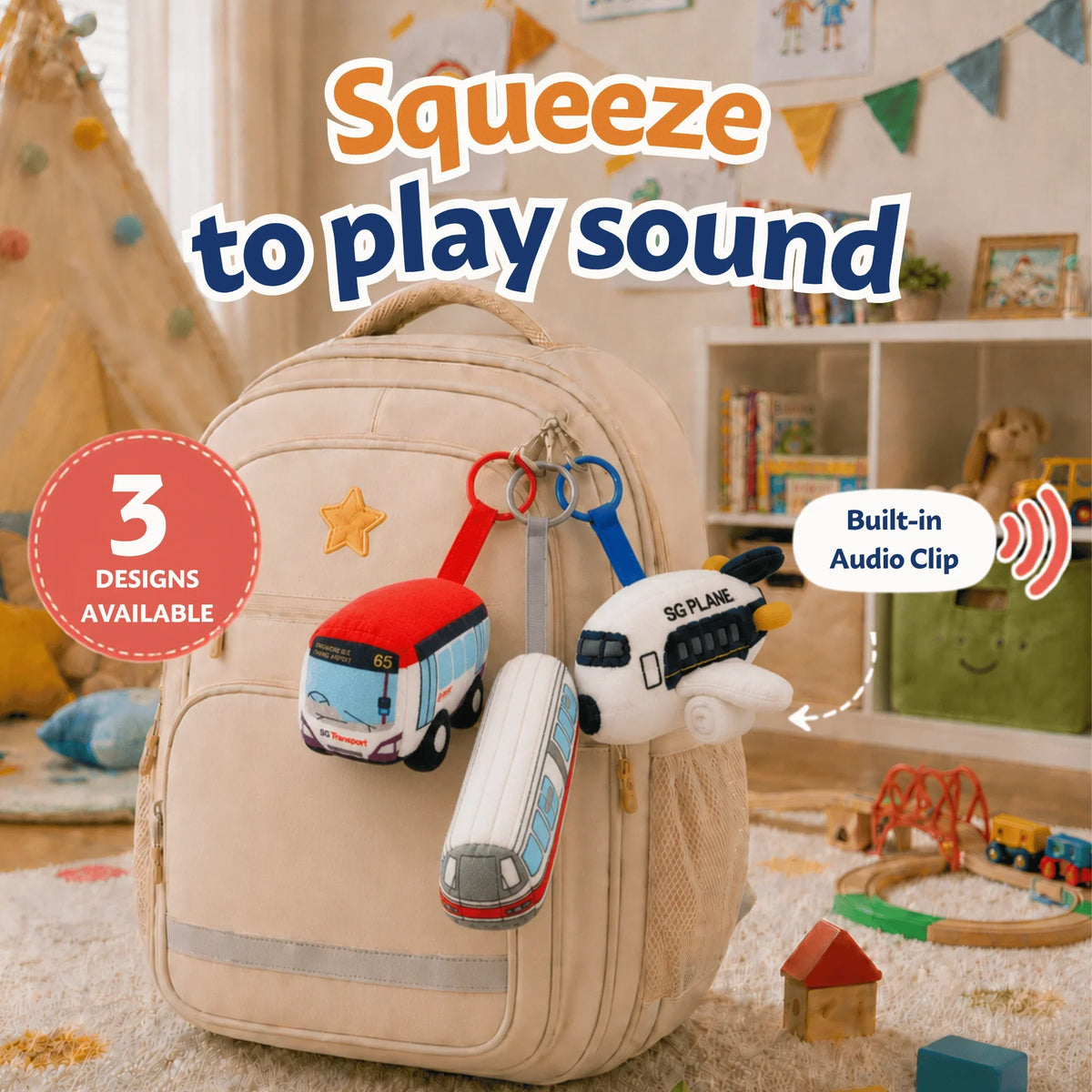 NOM | Nibbles by Nom Mini Transport Series Keychains - Squeeze to Play Sound, Soft Collectible Kids Toy