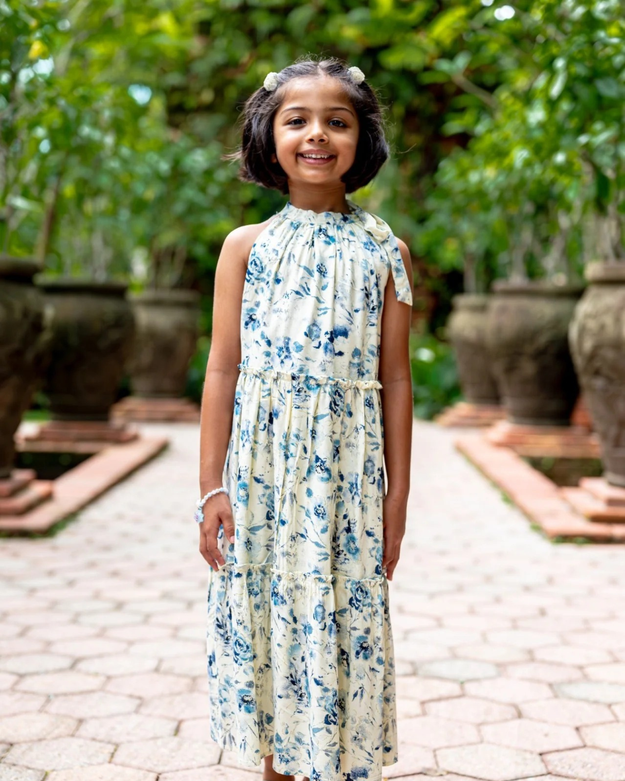 NIMBU | Elsa Girls Blue Flowy Dress in Muslin Cotton