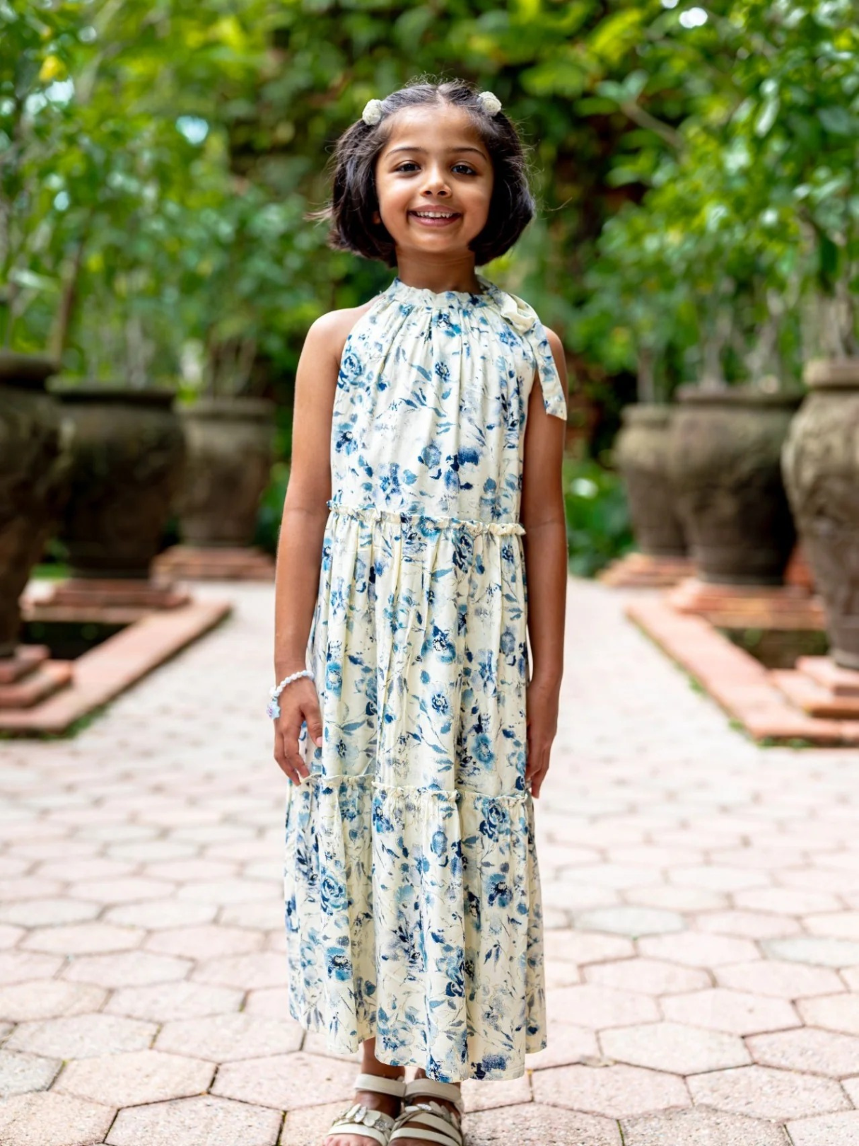 NIMBU | Elsa Girls Blue Flowy Dress in Muslin Cotton