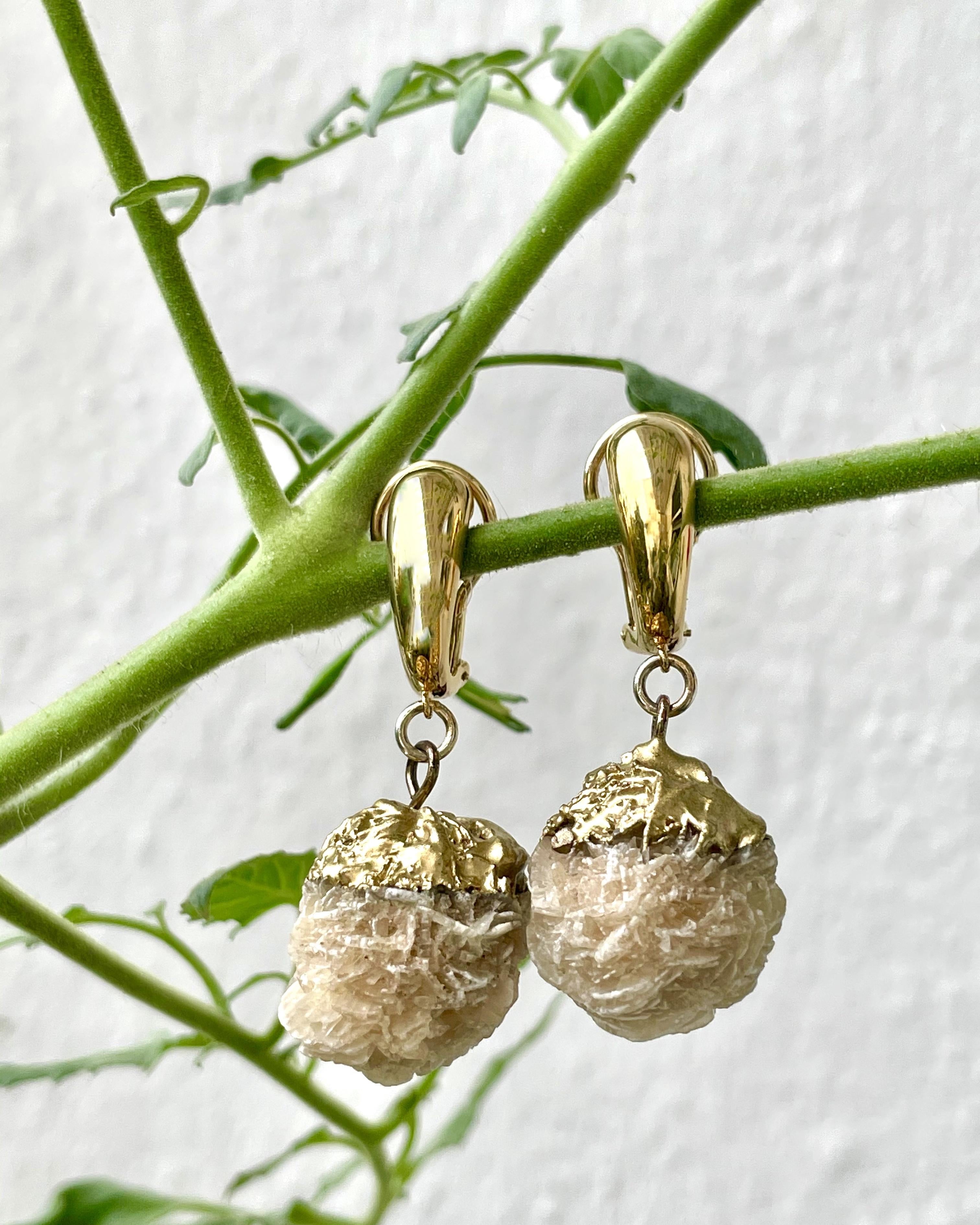 MARILYN TAN JEWELLERY | Natural Beige Desert Rose Clip and Post Gold Earrings