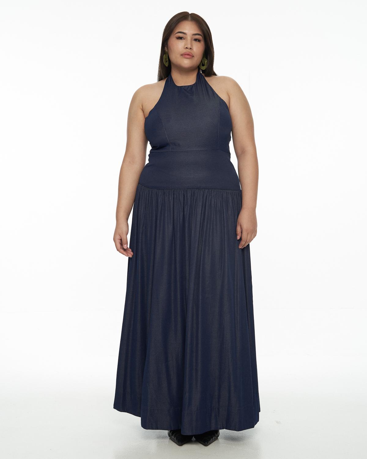 DRESSINGPAULA | Chambray Halter Maxi Dress