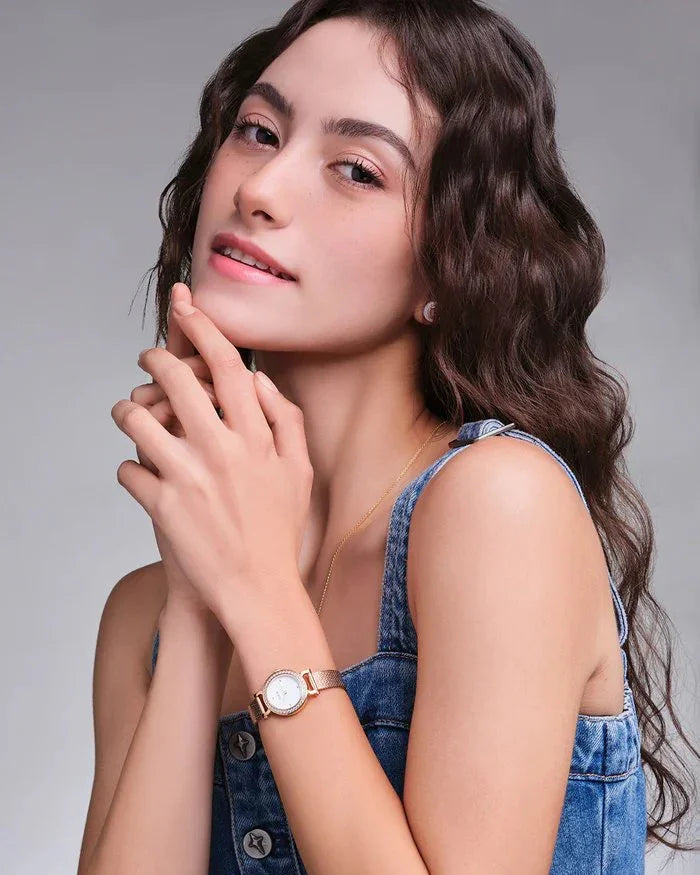 BLACK BY BLUE BRAVE | THCN Cยท I Eggshell White Dial Rose Gold Mesh Band Watch