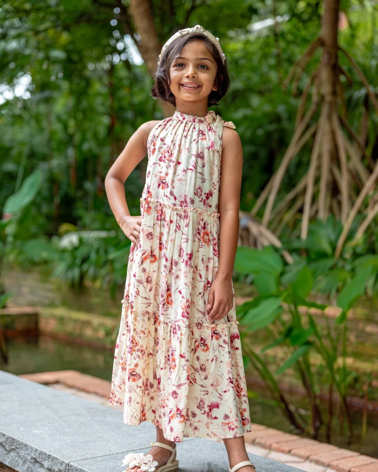 NIMBU | Elsa Girls Red Flowy Dress in Muslin Cotton