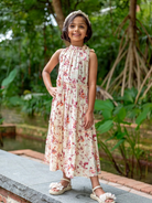 NIMBU | Elsa Girls Red Flowy Dress in Muslin Cotton