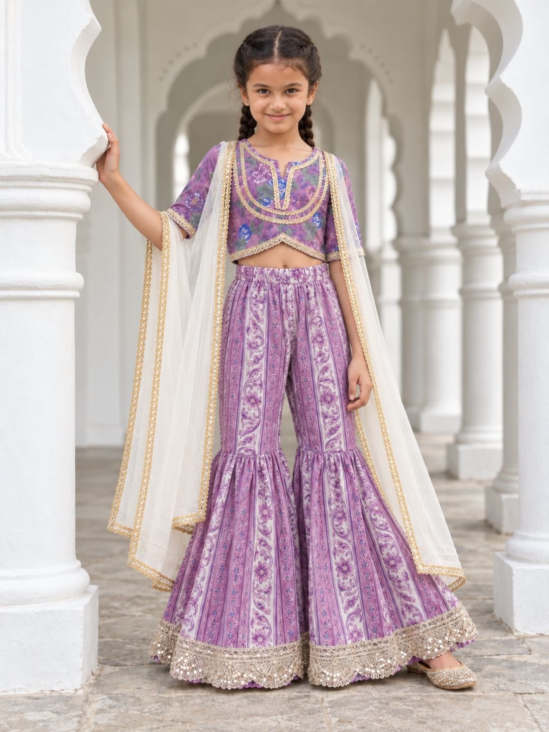 NIMBU | Sheena Mauve Girls Choli Sharara With Cape