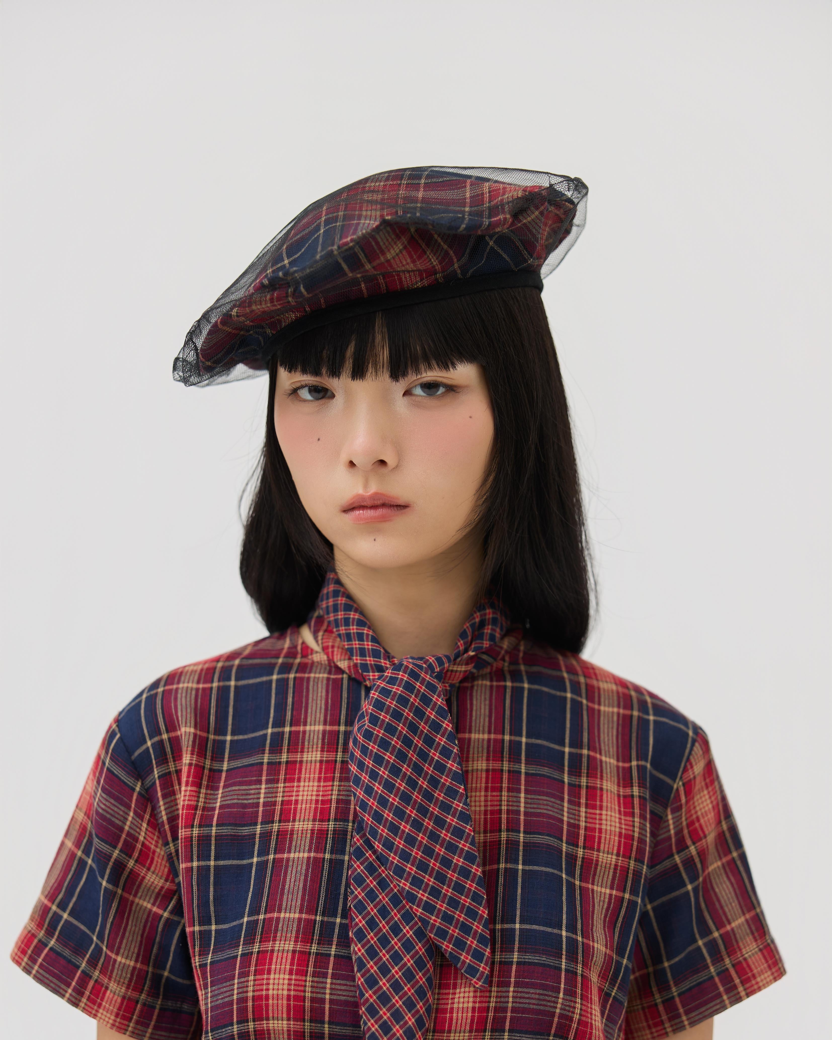3EIGHTH | Kage Beret in Red Tartan Double Gauze