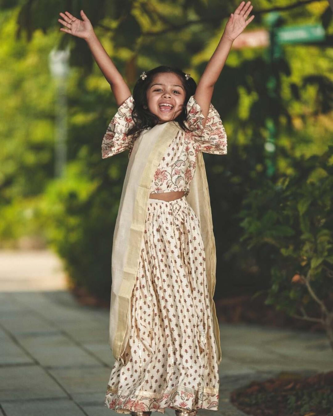 NIMBU | Nia Girls Lehenga Choli Skirt Top in Muslin Cotton