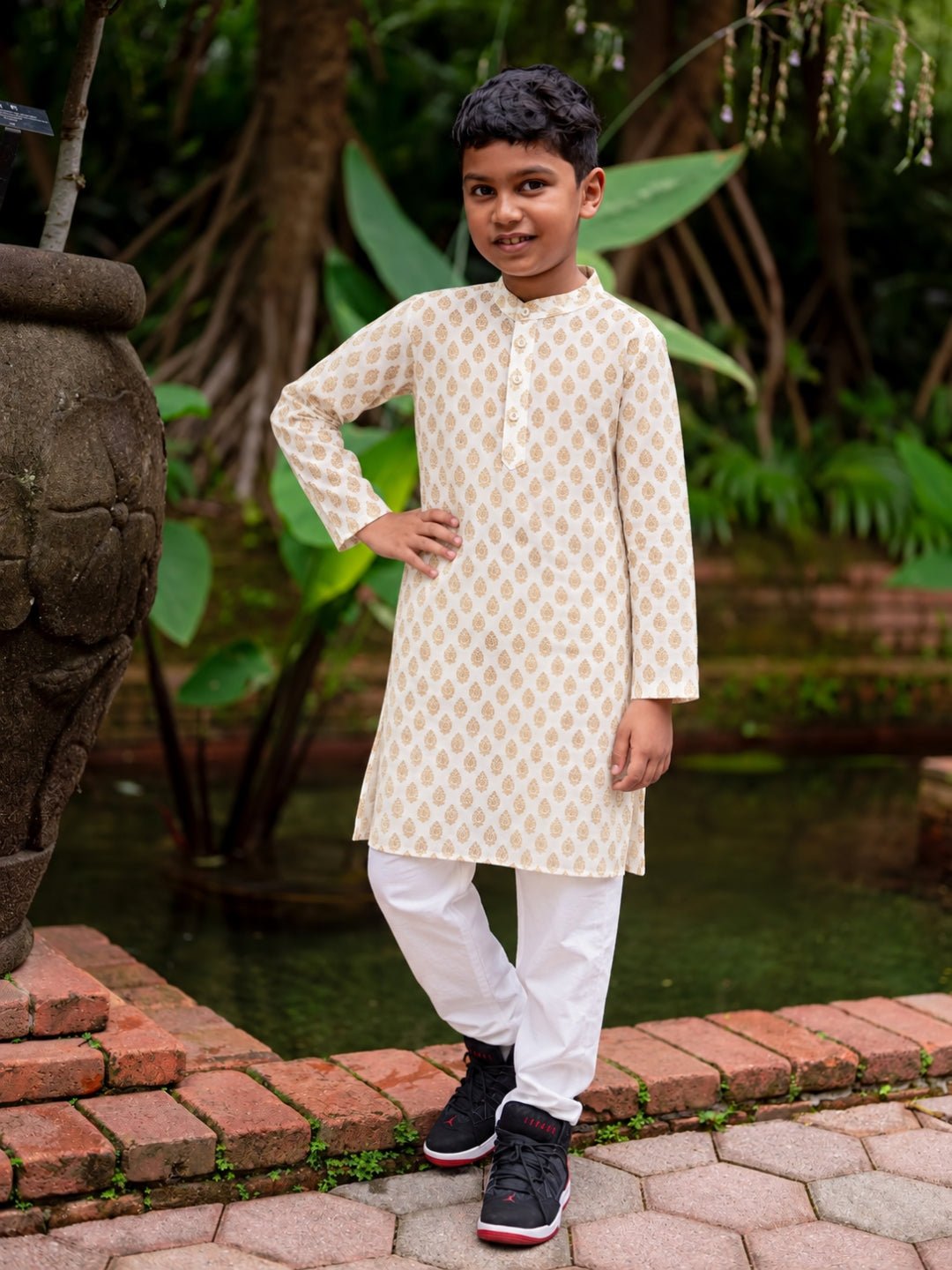 NIMBU | Zoya White & Gold Boys Kurta Pajama Set