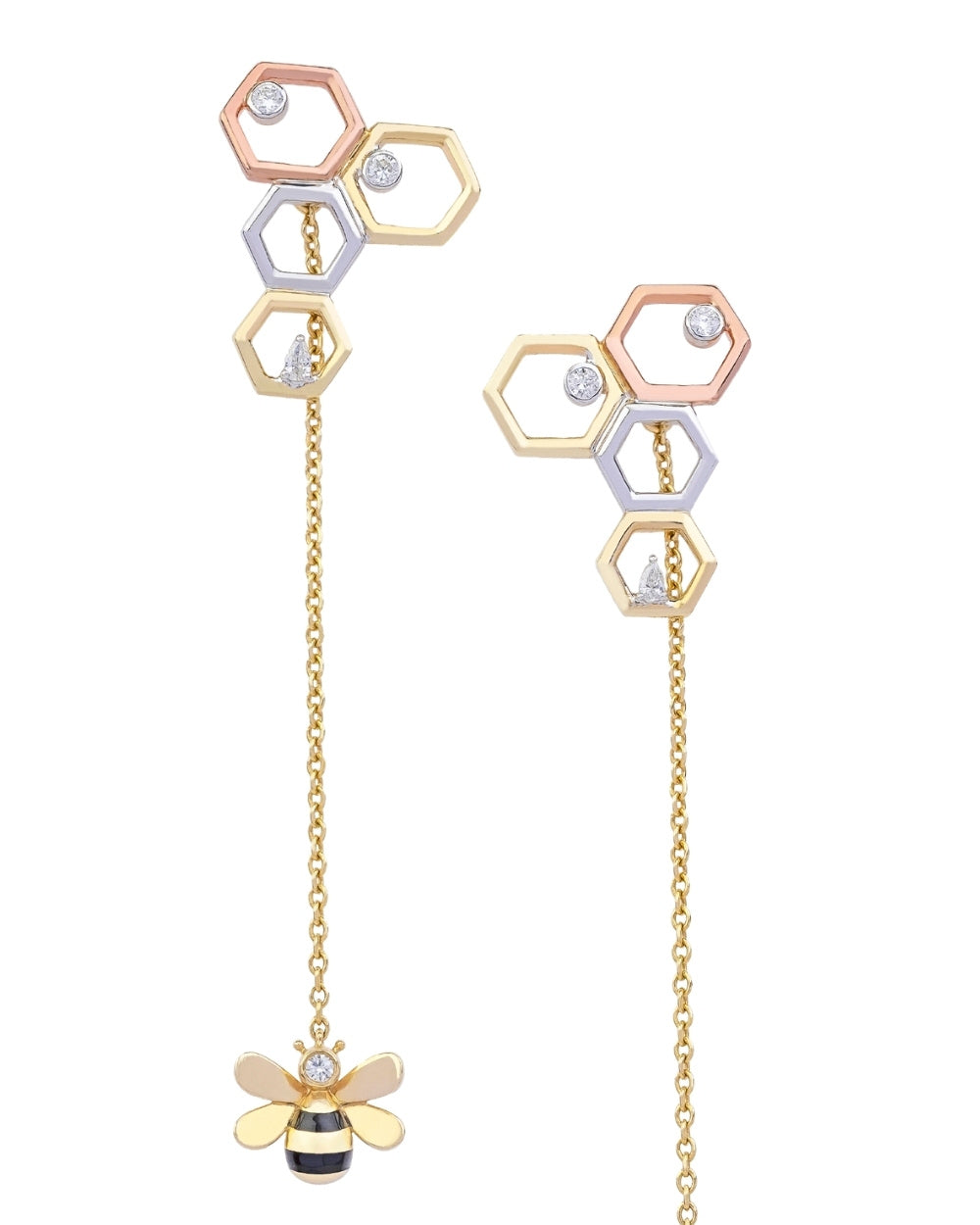 CREATIVE JEWELLERY STUDIO | 18k 3-Tone Gold & Diamond Bee & Honeycomb Earrings by Royada Jewelry