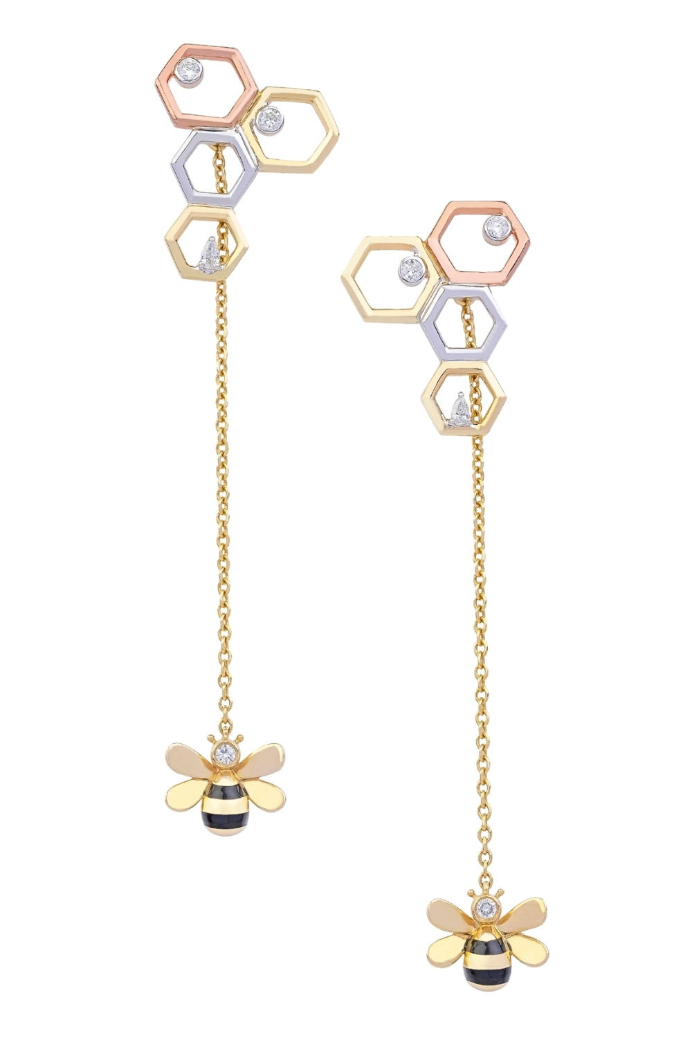 CREATIVE JEWELLERY STUDIO | 18k 3-Tone Gold & Diamond Bee & Honeycomb Earrings by Royada Jewelry