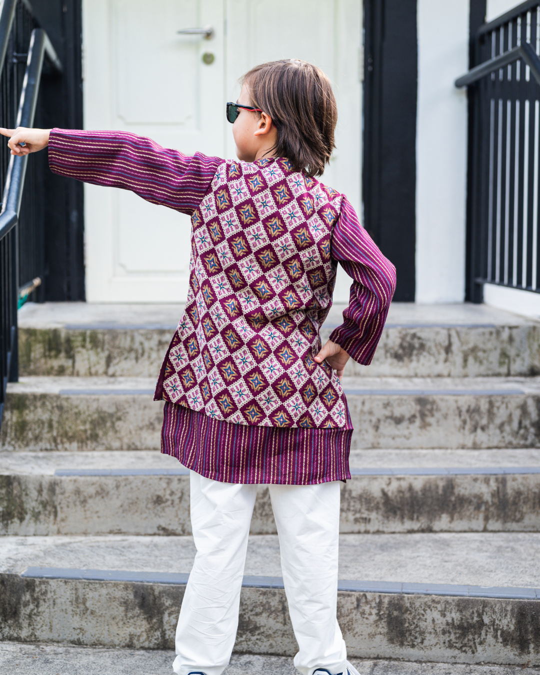 NIMBU | Tara Purple Boys Kurta Pajama Jacket in Muslin Cotton