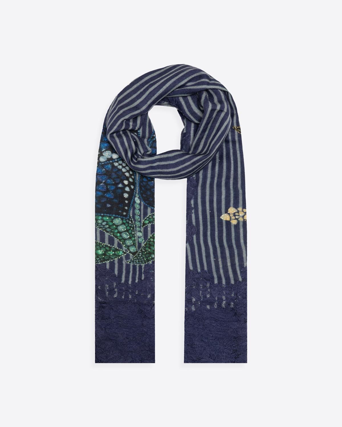 QUEENMARK | AN Assorted Lace Print Crystal Shawl Dark Blue Blue Bird 2