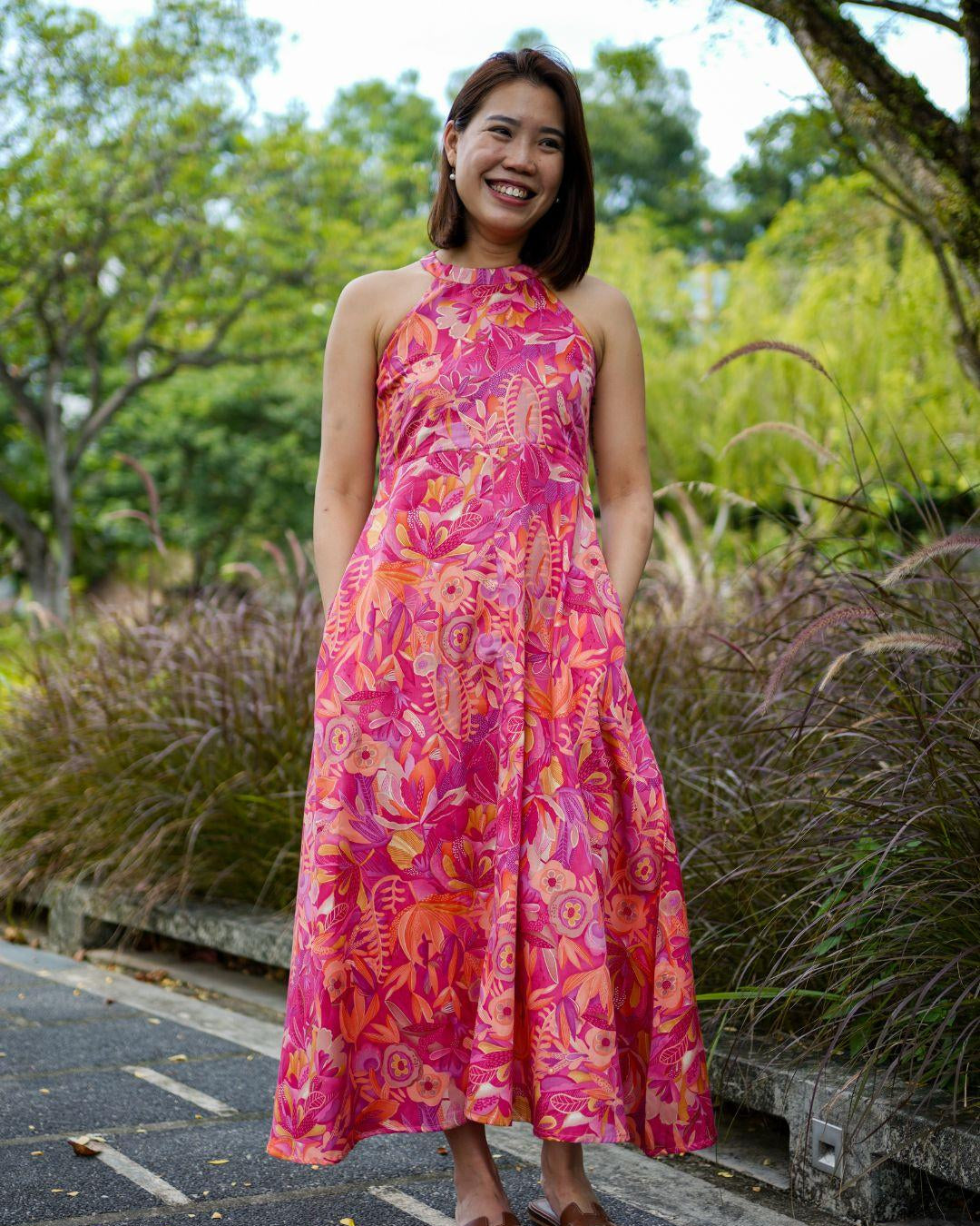 NIMBU | Eden Hot Pink Women's Long Halter in Muslin Cotton