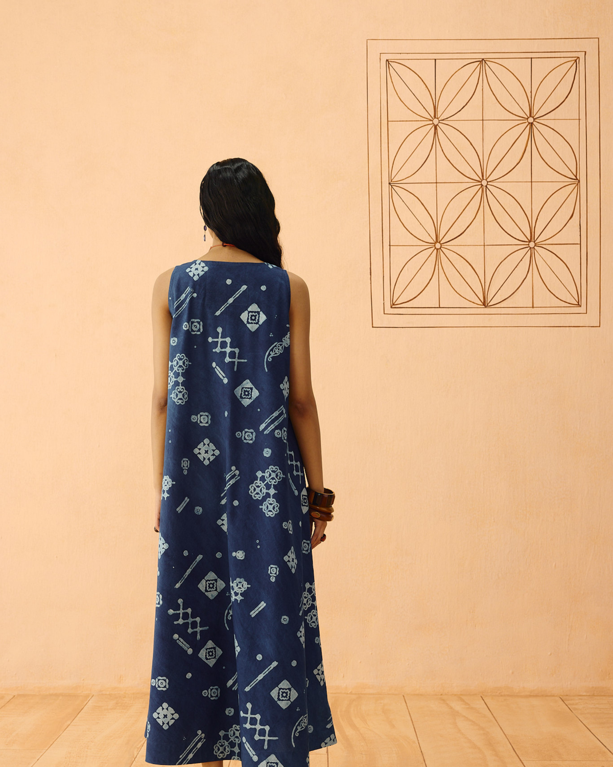 SUI | Indigo Ornament Organic Coton Maxi Dress