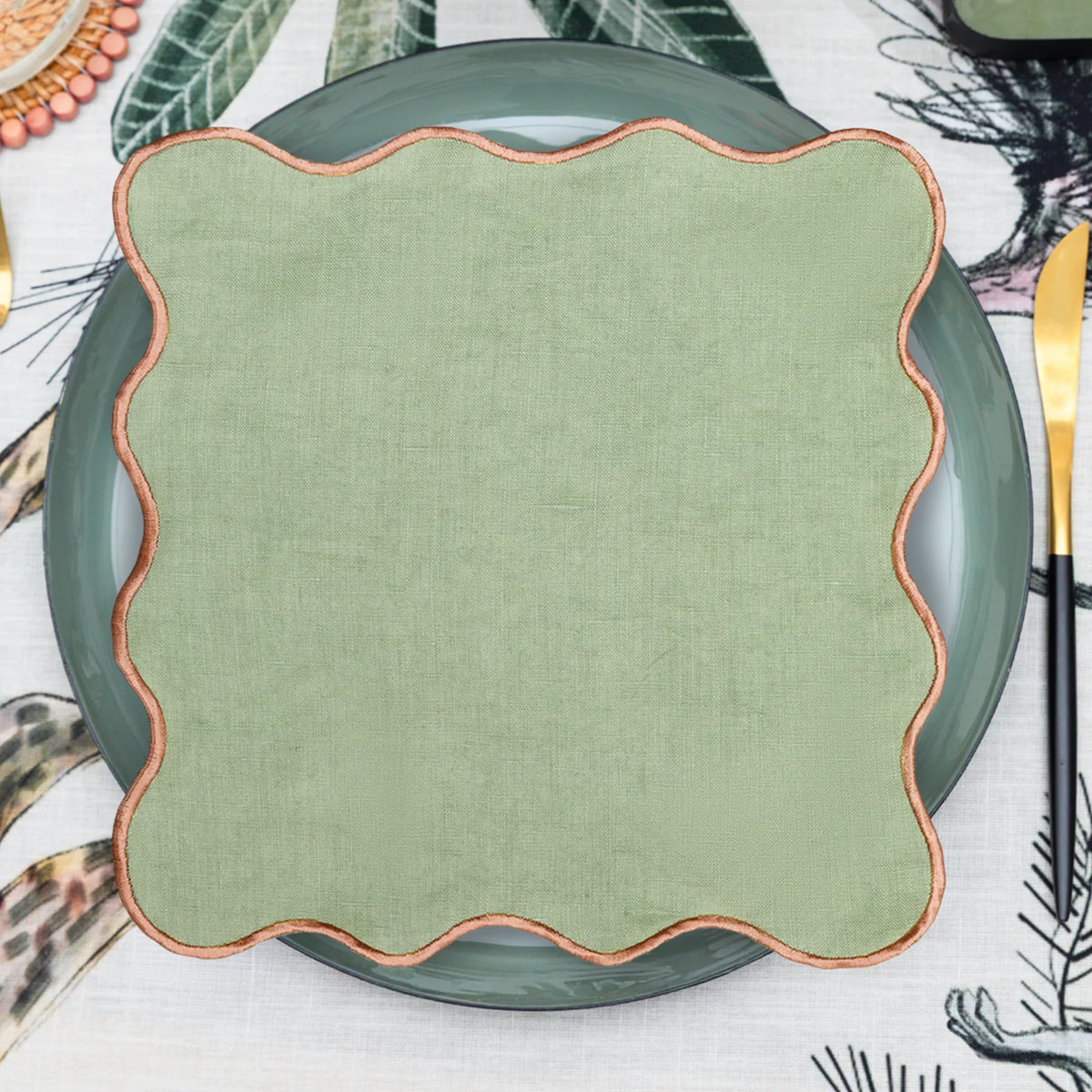 MEJA | The Aventure Africaine’ Cocktail Napkin - Oil Green Solid (Set of 2)