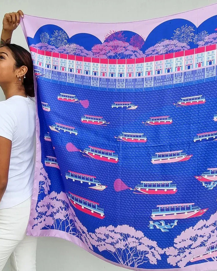 BINARY STYLE | Night At Singapore Quay 100% Premium Silk Scarf