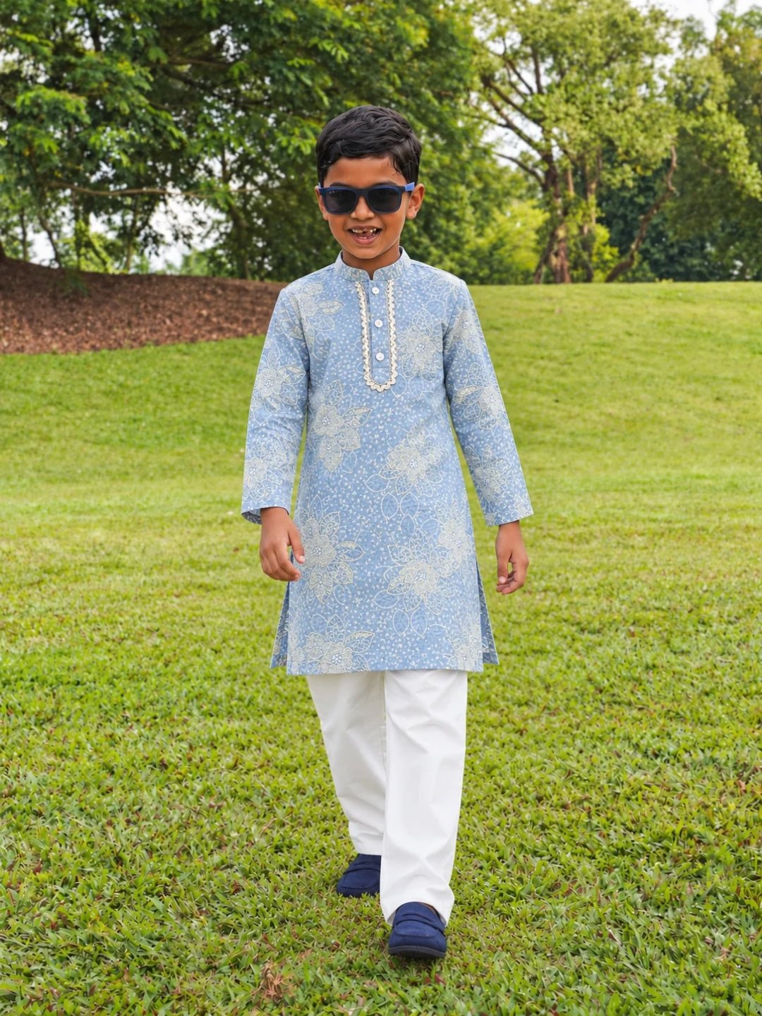 NIMBU | Anaya Blue Embroidered Boys Kurta Pajama