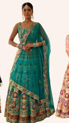 DIVAS CLOSET | Grass Green Brocade Lehenga