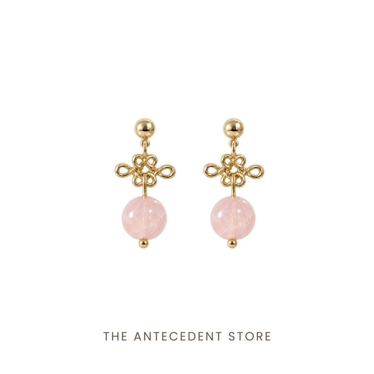 THE ANTECEDENT STORE | Auspicious Ruyi Knot With Rose Quartz Earrings
