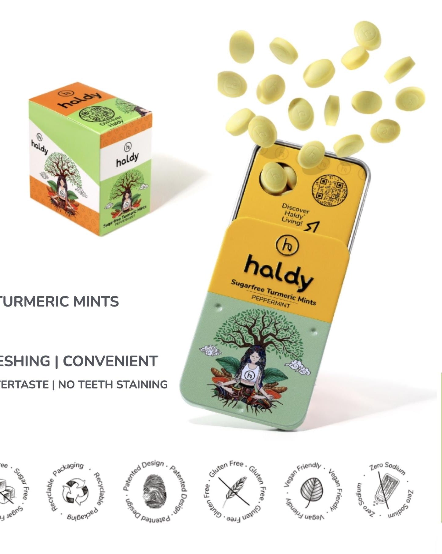 HALDY | Sugarfree Turmeric Mints - Peppermint (6-Pack)