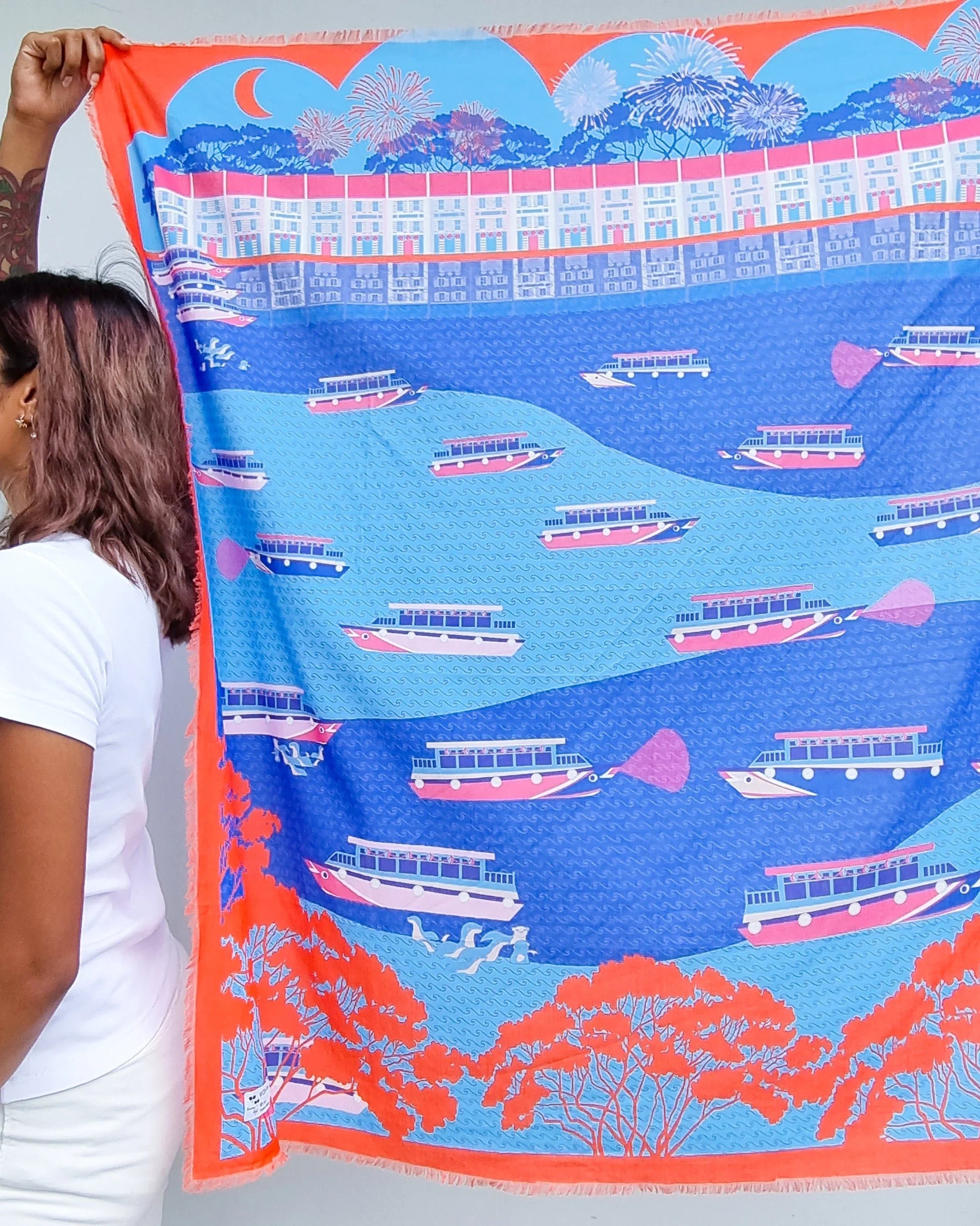 BINARY STYLE | Night At The Singapore Quay Silk Scarf