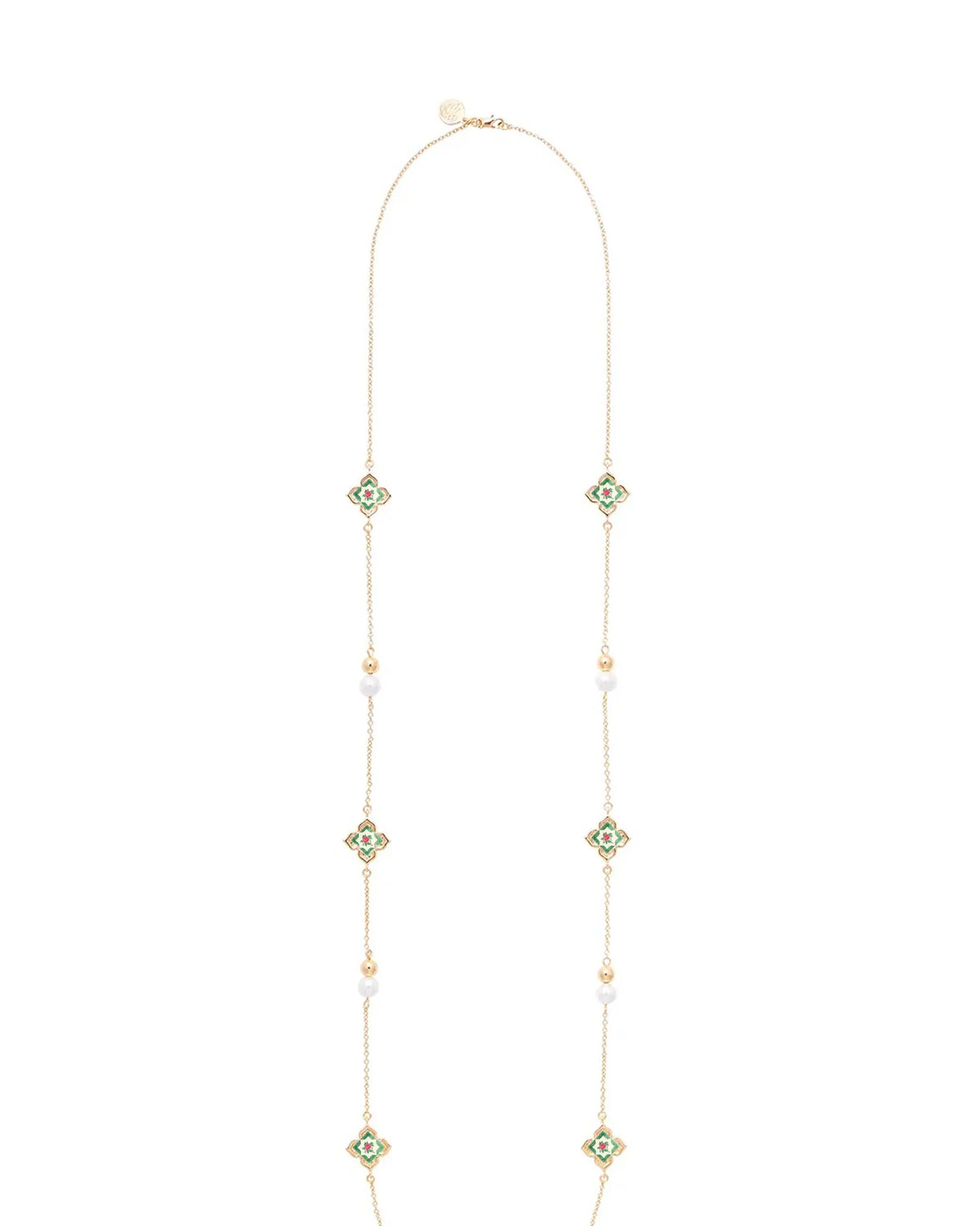 RARE BIRD COLLECTION | Peranakan Floral Pearl Long Necklace | Emerald