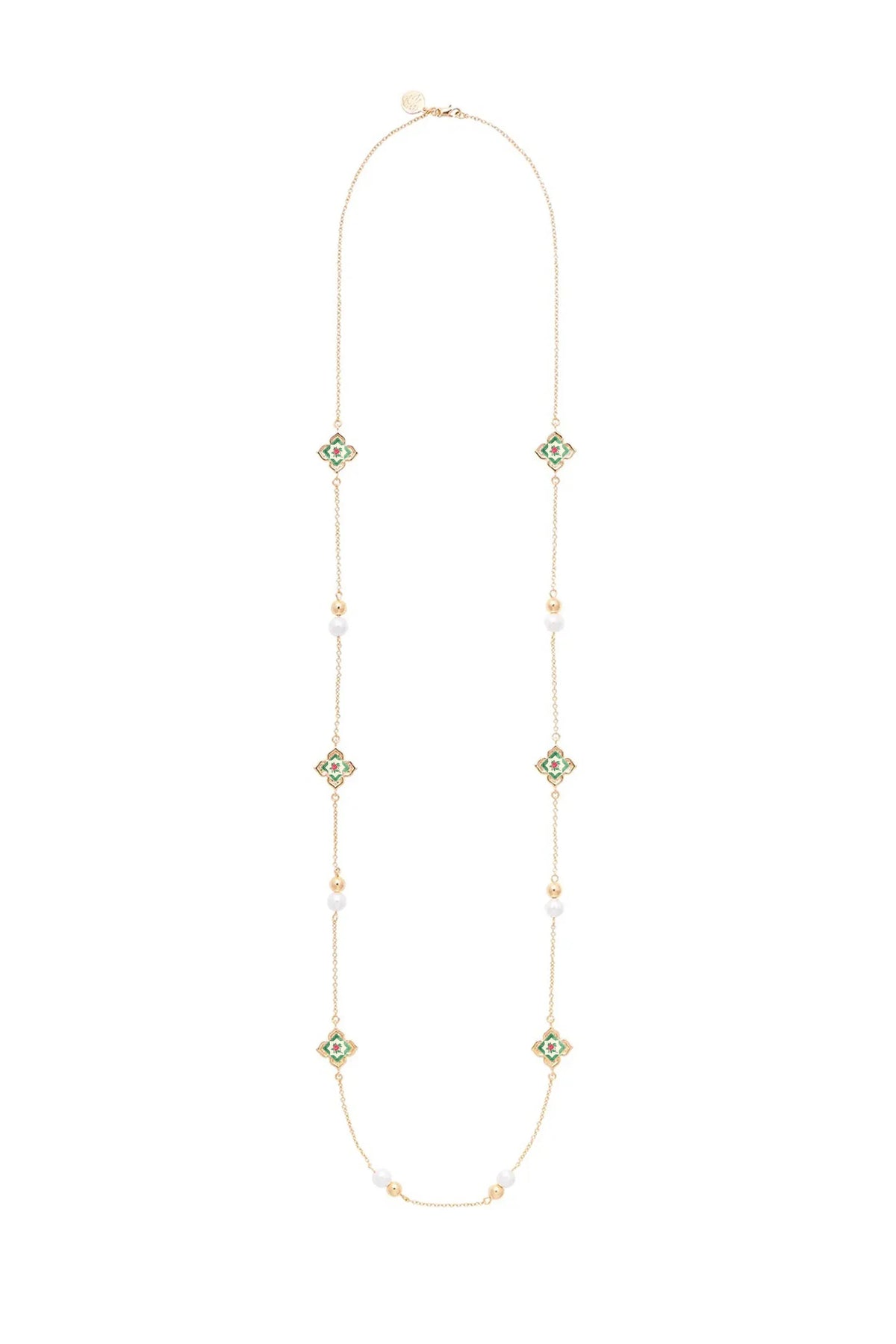 RARE BIRD COLLECTION | Peranakan Floral Pearl Long Necklace | Emerald
