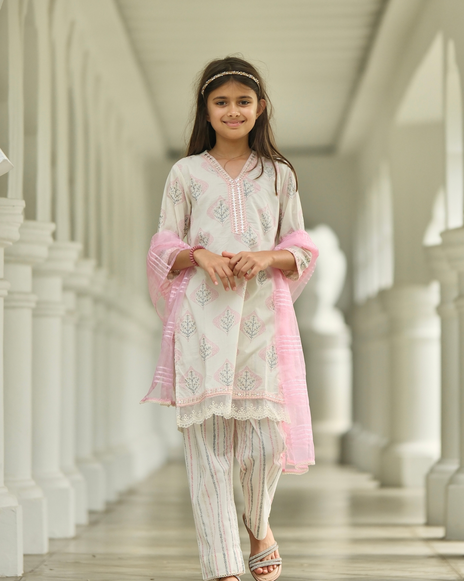 NIMBU | Gul Pink Girls Kurti With Pants Set In Cotton