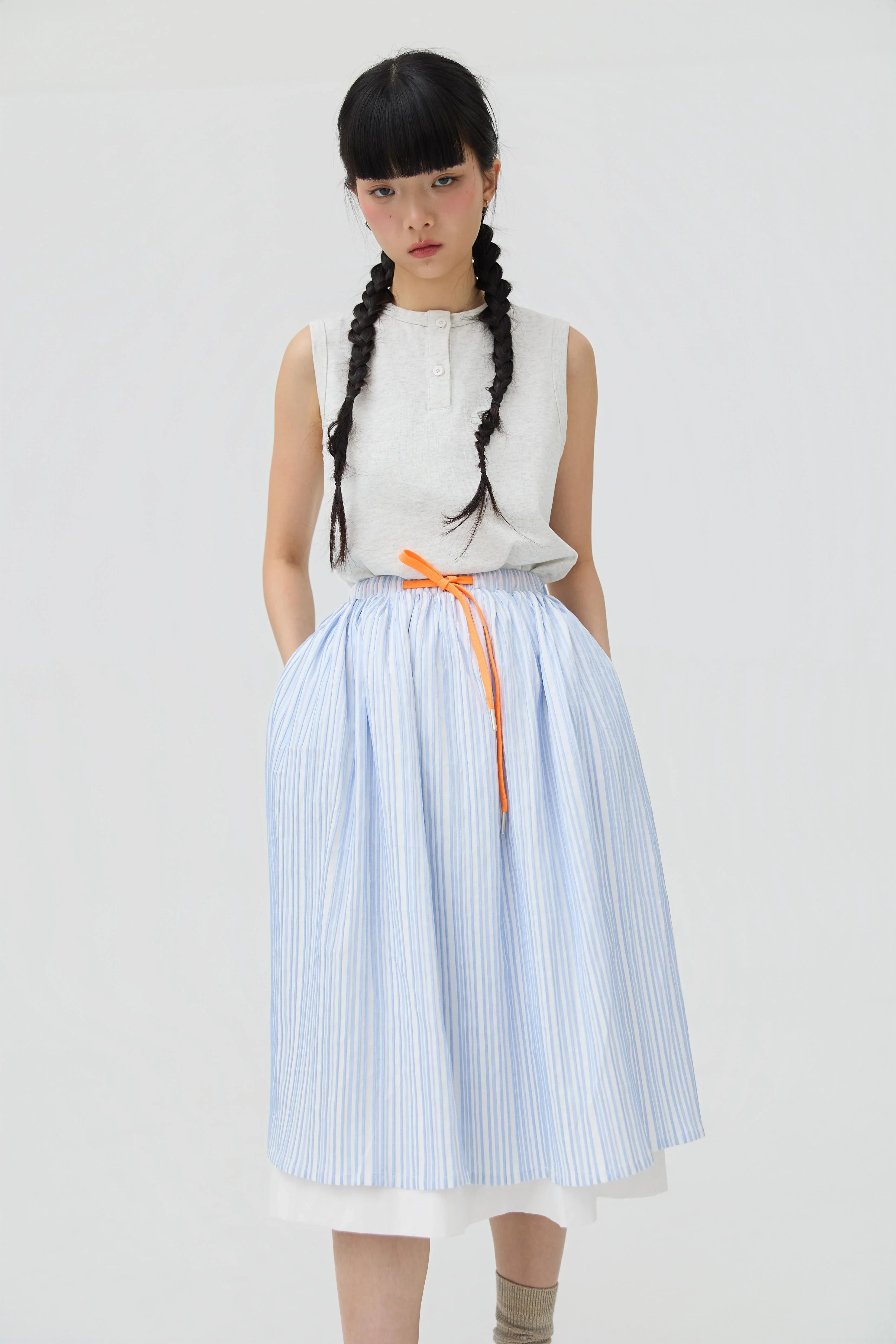 3EIGHTH | Futae Skirt In Blue Seersucker