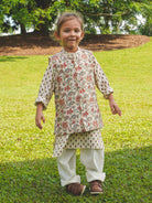 NIMBU | Nia Boys Kurta Pajama Jacket Set In Muslin Cotton