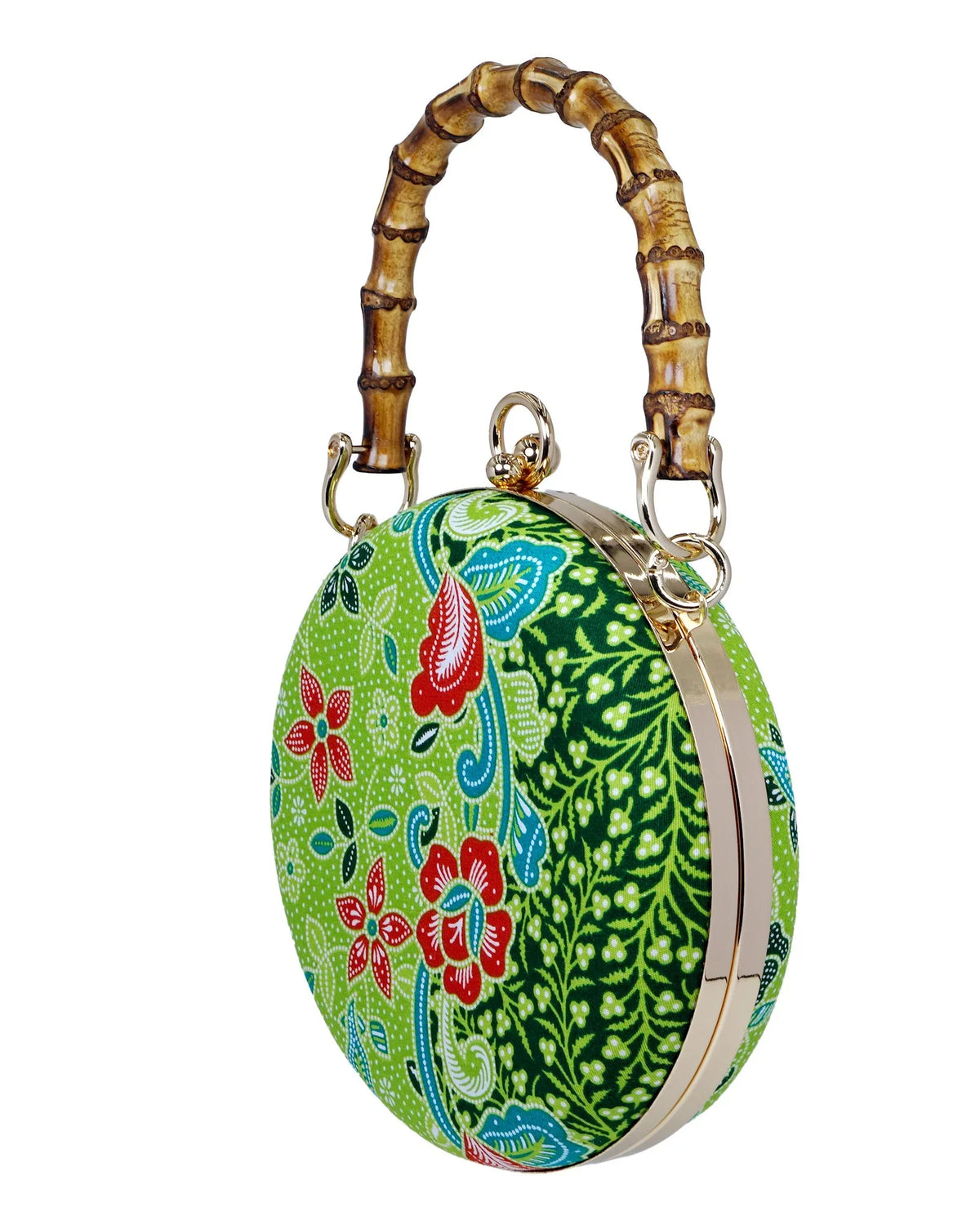 COCOONESE | Round Hard Case Bamboo Handle Bag - Kawung(GN)