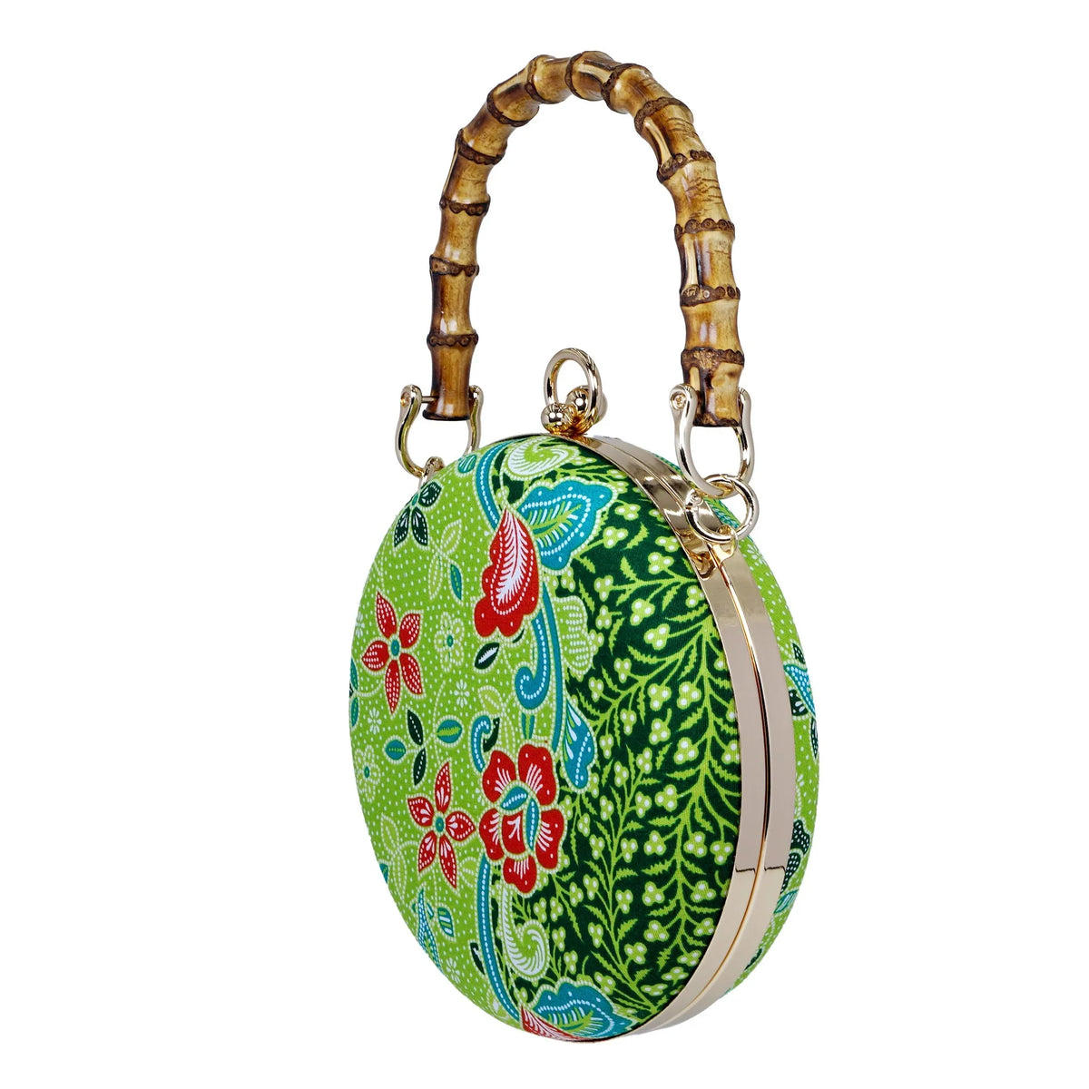 COCOONESE | Round Hard Case Bamboo Handle Bag - Kawung(GN)