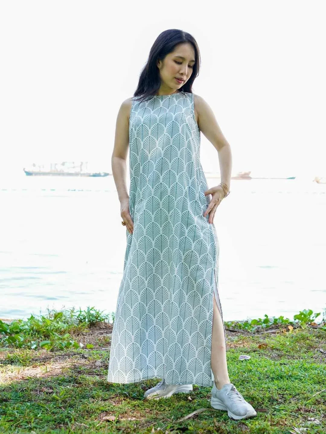 NIMBU | Luna Slit Women's Dress In Blue Shells