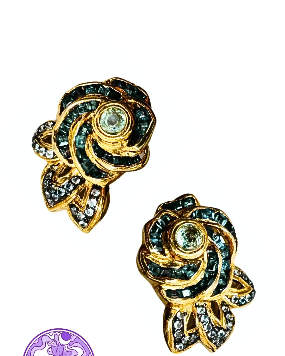 CREATIVE JEWELLERY STUDIO | Green & Blue Sapphire, Gold Plated Silver Earrings by Blissadora