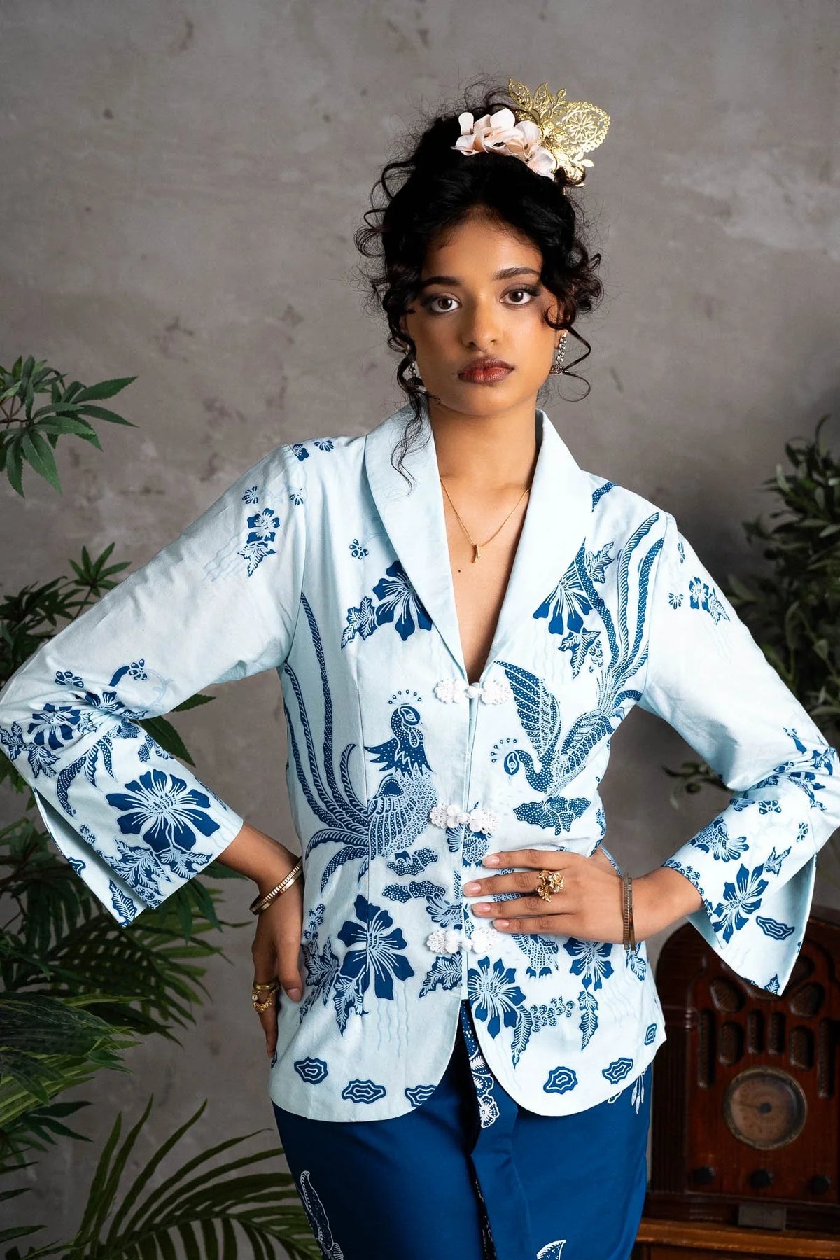 STUDIO GYPSIED | Batik Collared Blouse In Merak Porcelain