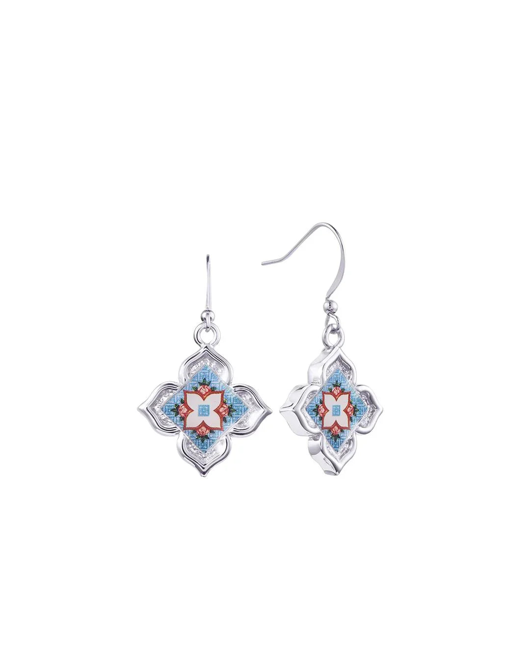 RARE BIRD COLLECTION | Peranakan Floral Hook Earrings - Silver English Belle