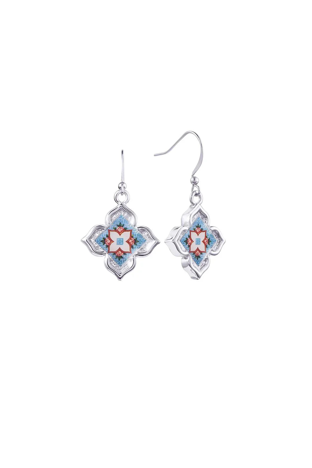 RARE BIRD COLLECTION | Peranakan Floral Hook Earrings - Silver English Belle