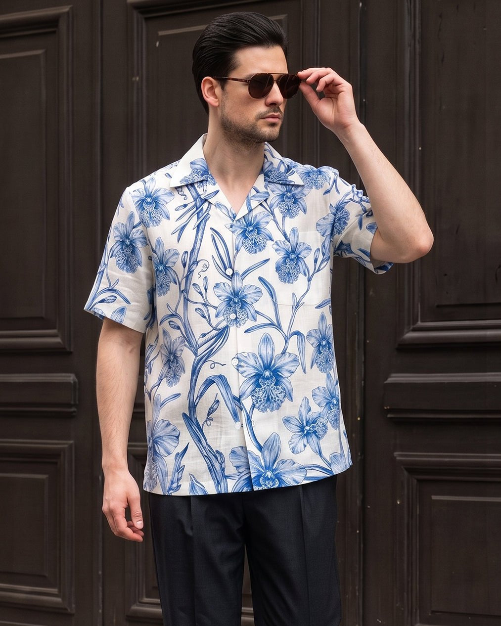 KANZI COLLECTION | Blue Orchid Print Shirt