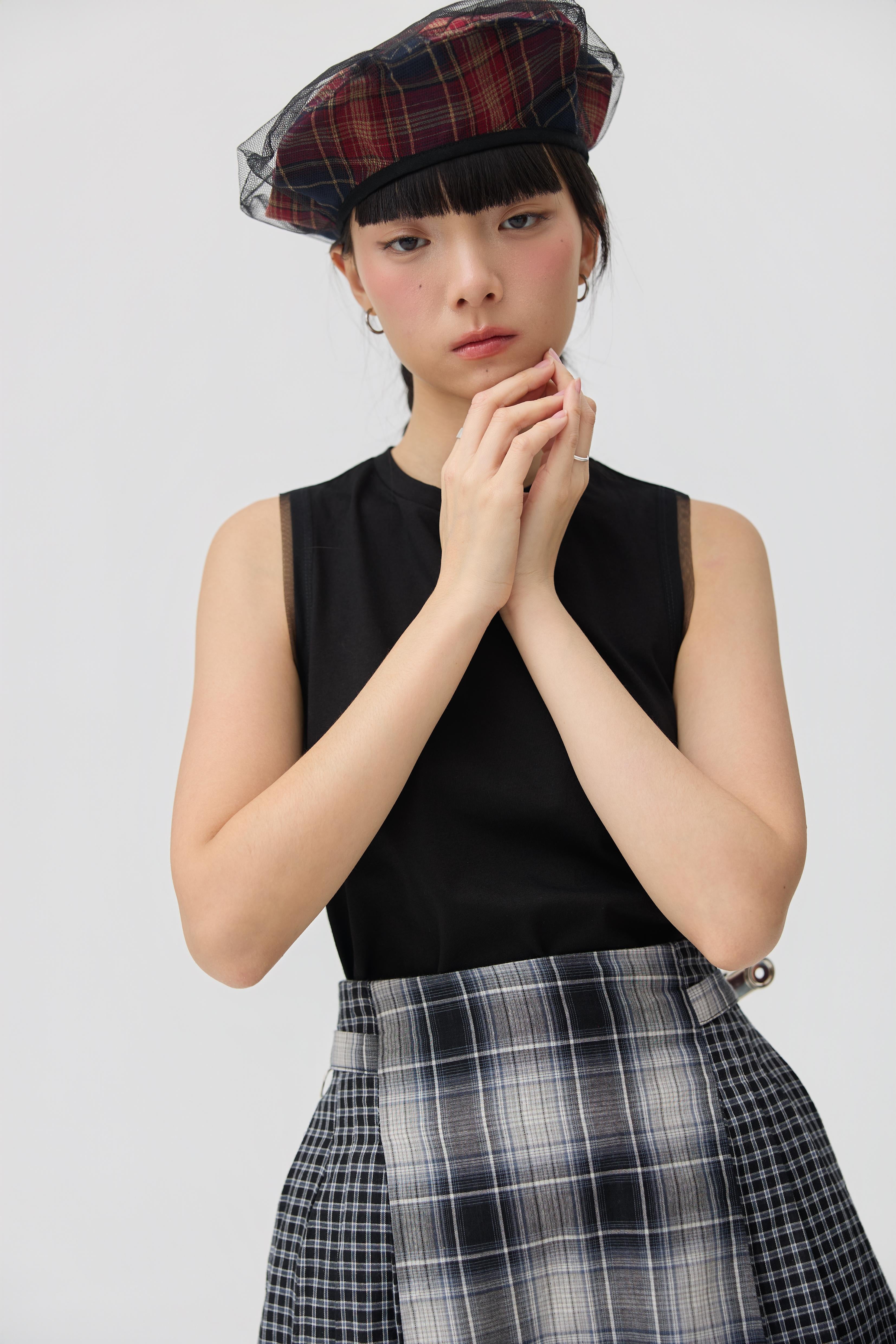 3EIGHTH | Kage Beret in Red Tartan Double Gauze
