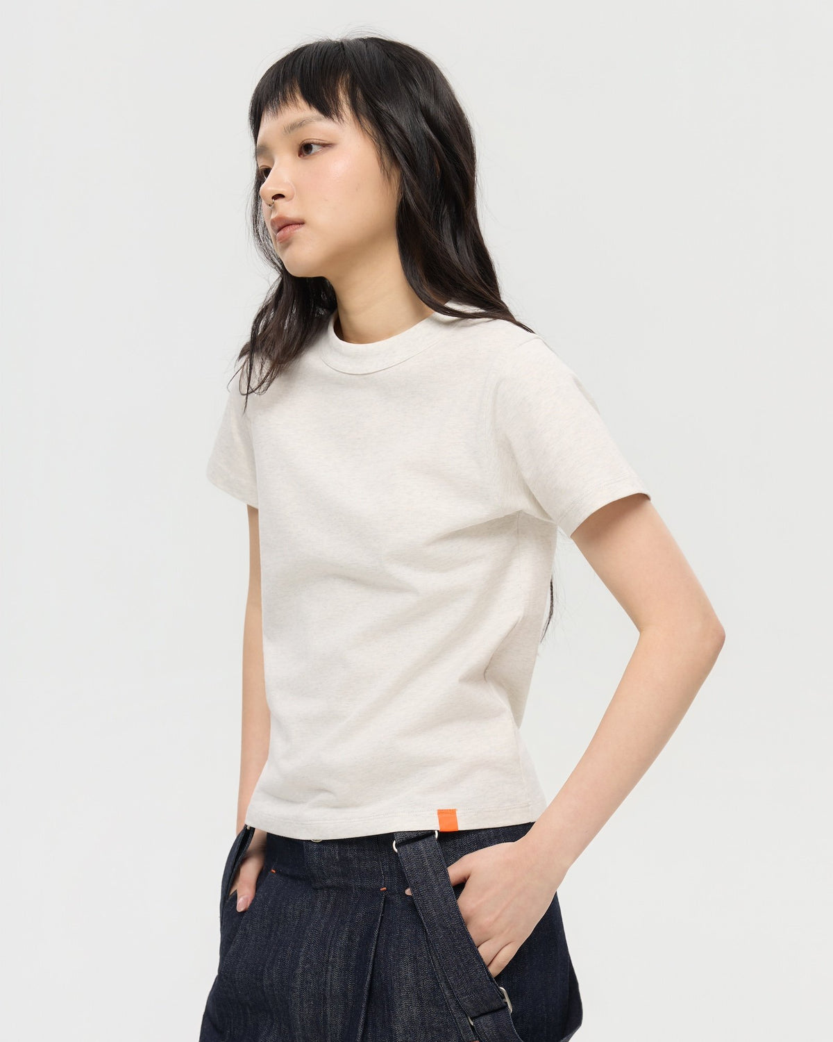 3EIGHTH | Mock Neck Tee in Grey Marl