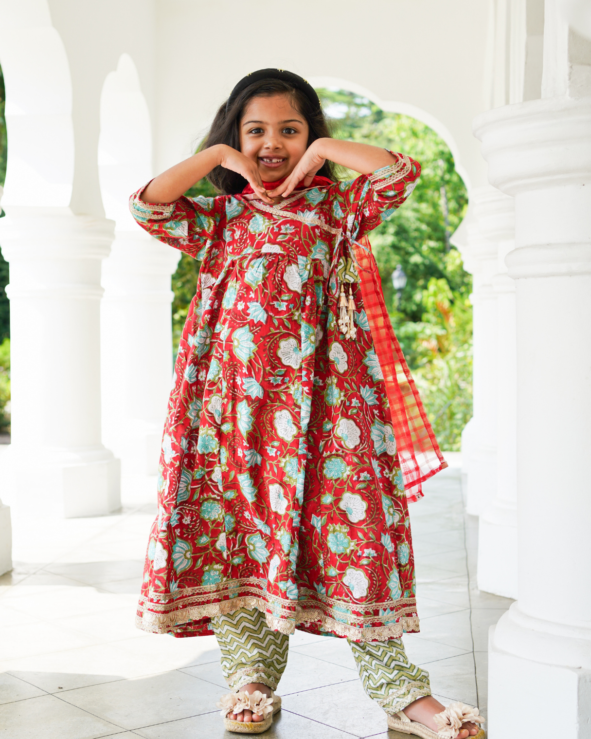 NIMBU | Reet Red Angarkha Anarkali With Pants