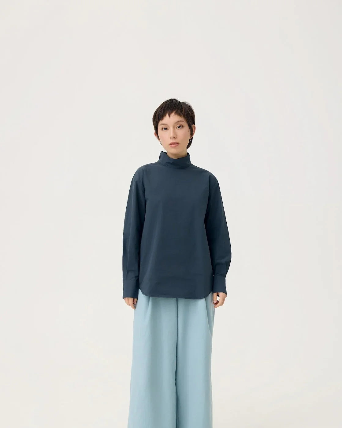 3EIGHTH | Oki Scarf Collar Top in Navy