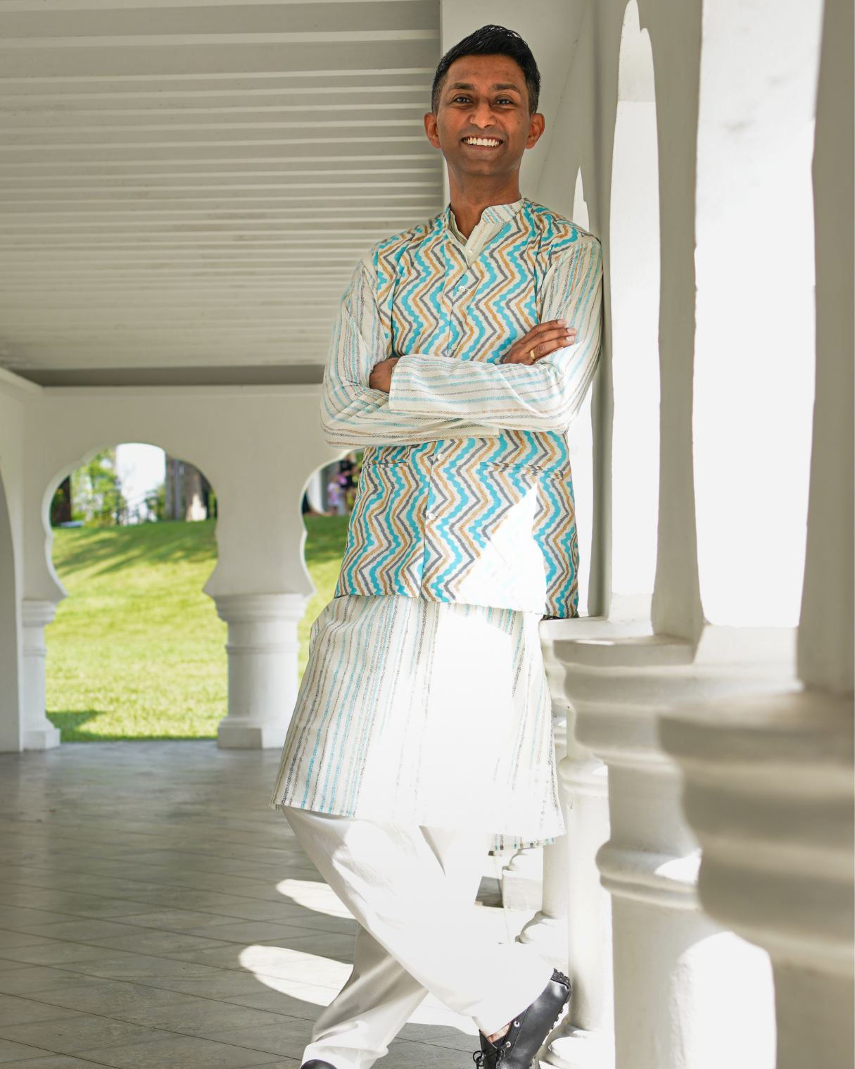 NIMBU | Gul Blue Men's Kurta Pajama Jacket Set In Cotton