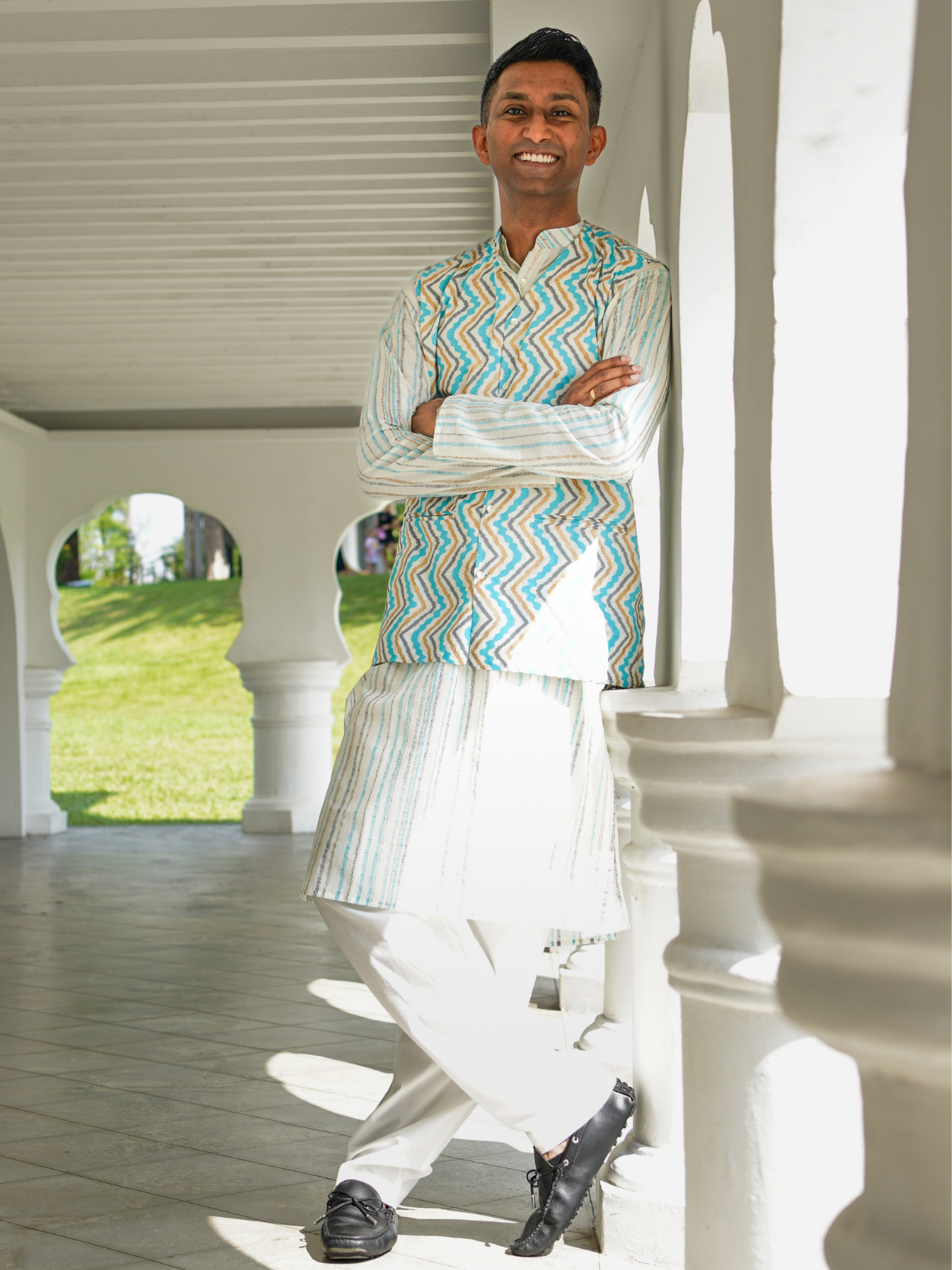 NIMBU | Gul Blue Men's Kurta Pajama Jacket Set In Cotton