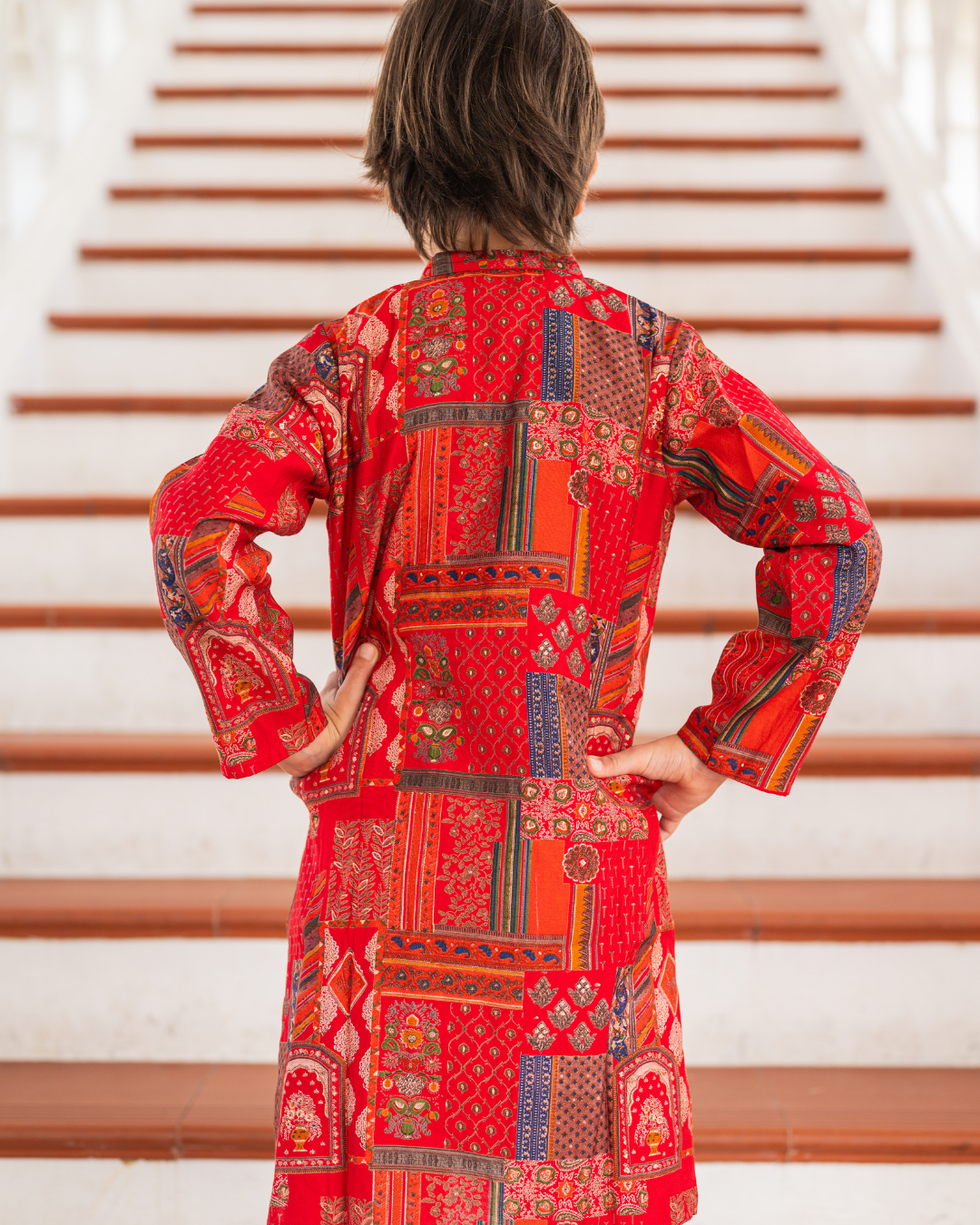 NIMBU | Amara Red Floral Boys Kurta Pajama in Muslin Cotton with Pockets